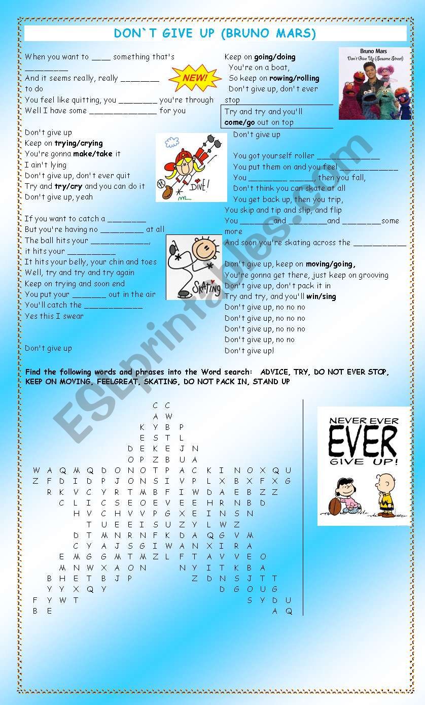 Don`t Give Up (Bruno Mars) worksheet